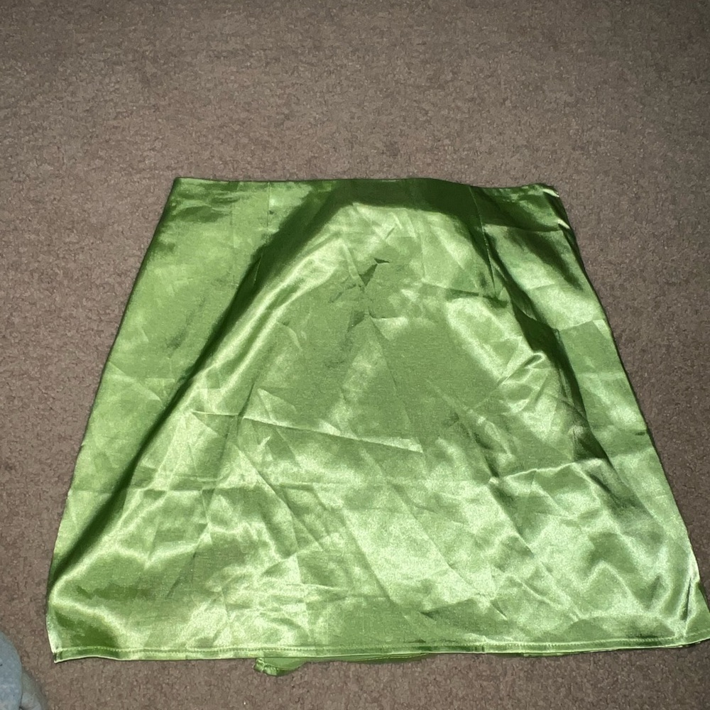 green silk skirt